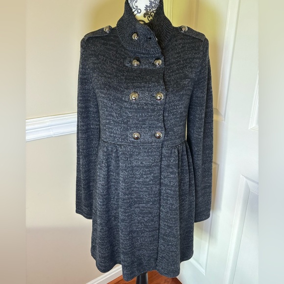 Style & Co Sweaters - Style Co Cardigan Sweater Band Jacket Grey Double Breasted Military, medium
